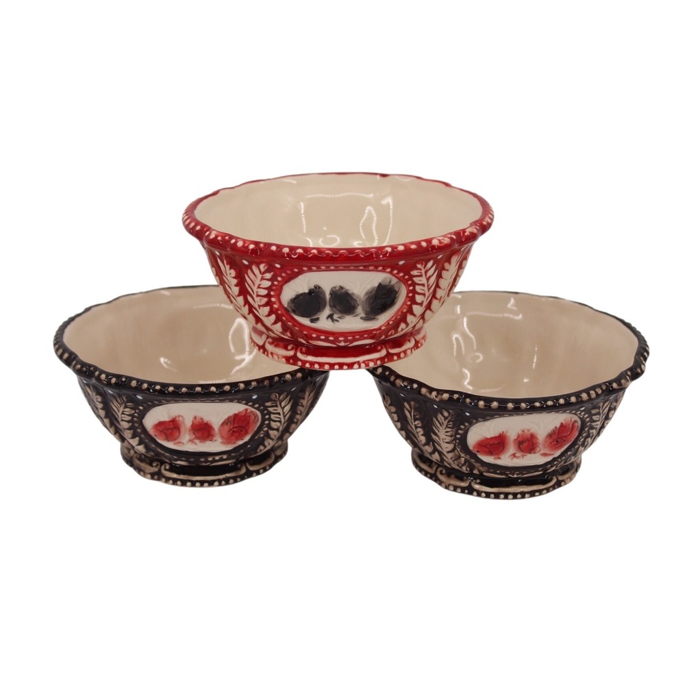 Blue‎ Sky Ceramics Heather Goldminc Bowl Dish Birds Textured 2012 set of 3 VTG